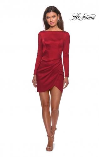 Picture of: Long Sleeve Dress with Wrap Skirt and Open Back in Deep Red, Style: 28192, Detail Picture 2