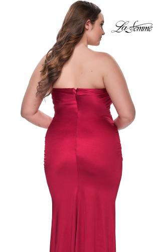 Picture of: Strapless Satin Plus Size Dress with Ruching in Deep Red, Style: 32194, Detail Picture 8