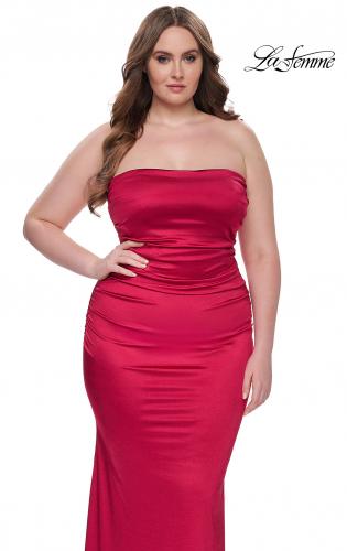Picture of: Strapless Satin Plus Size Dress with Ruching in Deep Red, Style: 32194, Detail Picture 7