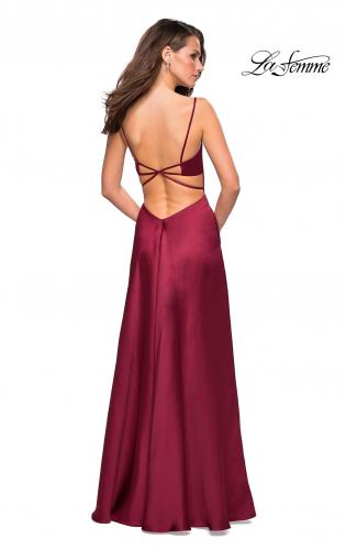 Picture of: Satin Formal Prom Gown with Scoop Neck and Pockets in Deep Red, Style: 26977, Back Picture