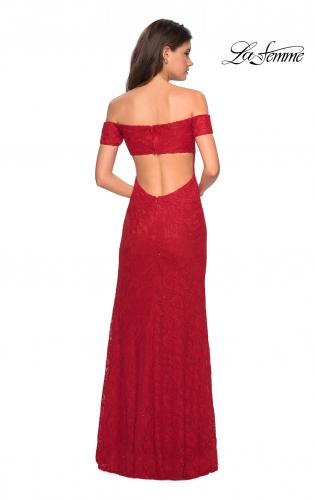 Picture of: Off The Shoulder Long Stretch Lace Prom Dress in Deep Red, Style: 26998, Detail Picture 2
