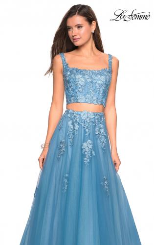 Picture of: Two Piece Floor Length Prom Dress with Lace Detail in Dusty Blue, Style: 27489, Detail Picture 7