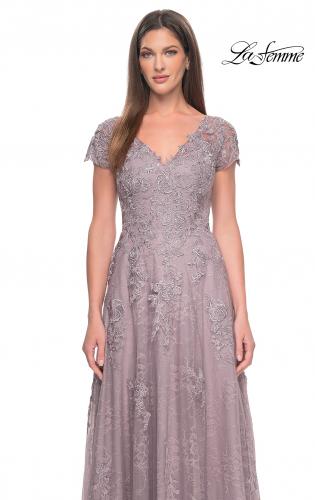 Picture of: A-Line Dress with Lace Applique and Sheer Short Sleeves in Dusty Lilac, Style: 30168, Detail Picture 5
