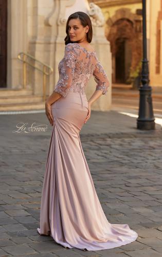 Picture of: Floral Embroidered V-Neck Evening Gown in Dusty Mauve, Style: 33335, Back Picture