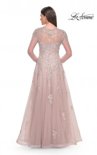 Picture of: Beautiful A-line Tulle and Lace Long Sleeve Gown in Dusty Mauve, Style: 31937, Back Picture