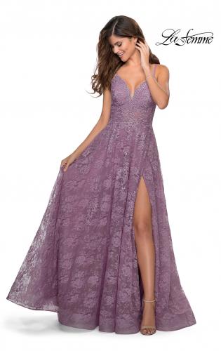 Picture of: Floral A-line Prom Gown with Sheer Bodice and Pockets in Dusty Mauve, Style: 28386, Main Picture