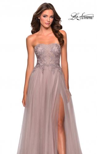 la femme strapless jersey evening dress