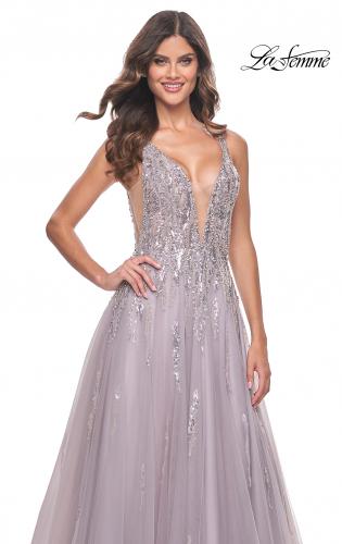 Picture of: A-Line Rhinestone and Beaded Embellished Prom Dress in Dusty Mauve, Style: 31995, Detail Picture 1