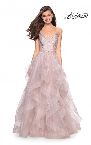 Picture of: Floor Length Tulle Dress with Floral Embellishments in Dusty Mauve, Style: 27579, Detail Picture 2