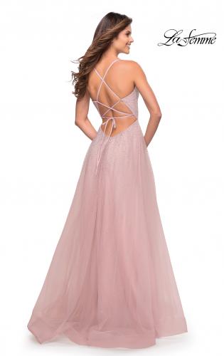 Picture of: Rhinestone and Tulle Gown with A-line Skirt in Dusty Mauve, Style: 30581, Detail Picture 2