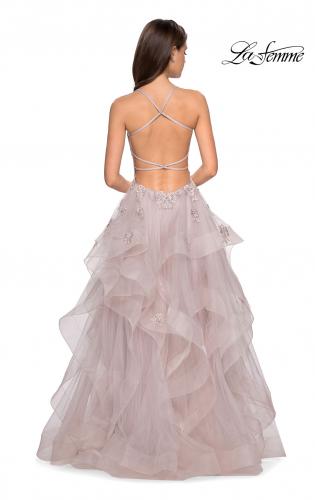 Picture of: Floor Length Tulle Dress with Floral Embellishments in Dusty Mauve, Style: 27579, Detail Picture 3