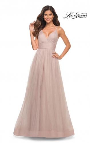 Picture of: A-line Tulle Gown with V Neckline and Pockets in Dusty Mauve, Detail Picture 6