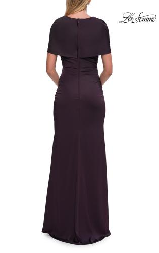 Picture of: Jersey Gown with Draped Bodice and Short Sleeves in Eggplant, Style: 33157, Detail Picture 8