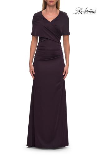 Picture of: Jersey Gown with Draped Bodice and Short Sleeves in Eggplant, Style: 33157, Detail Picture 7