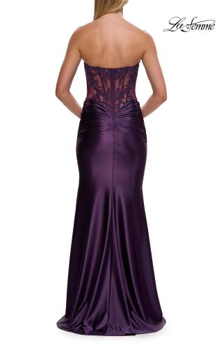 Picture of: Strapless Embellished Corset Gown with Satin Skirt in Eggplant, Style: 33639, Detail Picture 8