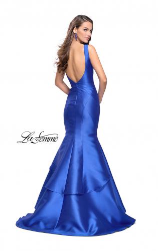 Picture of: Low Scoop Mermaid Prom Dress with Tiered Detail in Electric Blue, Style: 26046, Back Picture