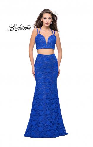 Picture of: Two Piece Mermaid Dress with Beading and Lace in Electric Blue, Style: 25771, Detail Picture 2