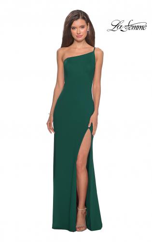 Picture of: One Shoulder Long Jersey Homecoming Dress in Emerald, Style: 28176, Detail Picture 12