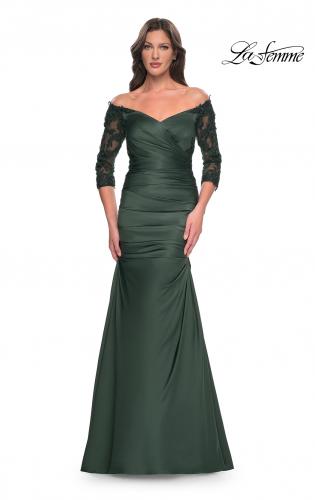 Picture of: Mermaid Satin Dress with Gathering and Off the Shoulder Top in Emerald, Style: 30853, Main Picture