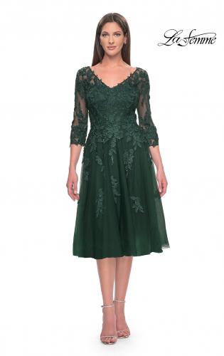 Picture of: Tulle and Lace Knee Length Evening Dress in Emerald, Style: 30964, Main Picture