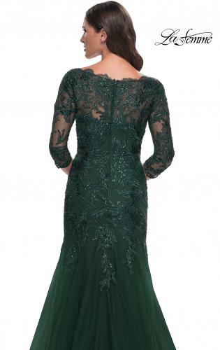 Picture of: Mermaid Tulle and Lace Dress with Scallop Detailed Neckline in Emerald, Style: 30823, Detail Picture 8