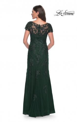 Picture of: Lace and Net Fitted Long Mother of the Bride Dress in Emerald, Style: 29792, Detail Picture 2