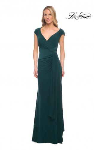 Picture of: Jersey Dress with Knot at Waist and Short Sleeves in Emerald, Detail Picture 2