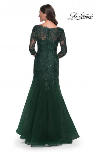 Picture of: Mermaid Tulle and Lace Dress with Scallop Detailed Neckline in Emerald, Style: 30823, Detail Picture 2