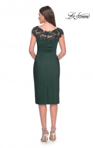 Picture of: Short Satin Evening Dress with Beaded Details in Emerald, Style: 31839, Detail Picture 4