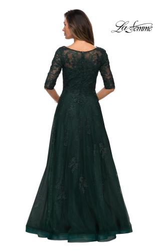 Picture of: Lace and Tulle A-line Gown with Three Quarter Sleeves, Style: 28036, Detail Picture 7