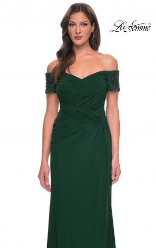 Picture of: Net Jersey Long Gown with Exquisite Beaded Design in Emerald, Style: 30057, Detail Picture 7