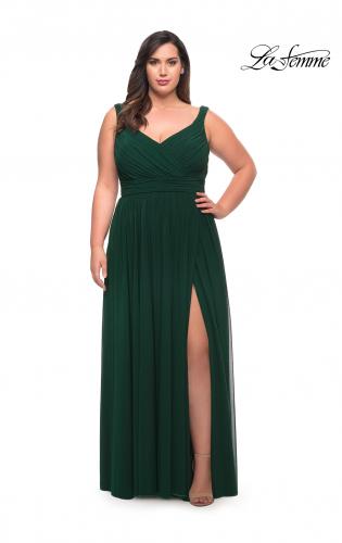 Picture of: Net Jersey Plus Size Long Dress with Slit and V Neck in Emerald, Style: 29075, Main Picture