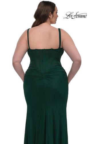 Picture of: Flattering Curve Dress with Corset Top and Ruched Skirt in Emerald , Style: 33015, Detail Picture 8