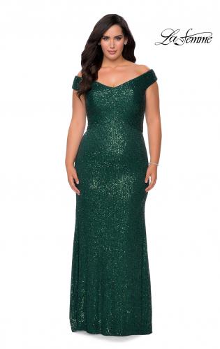 Picture of: Off The Shoulder Sequin Plus Size Prom Dress in Emerald, Style: 28795, Detail Picture 1