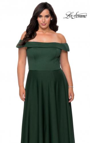 Picture of: Off The Shoulder Plus Size Dress with Leg Slit in Emerald, Style: 29007, Detail Picture 5