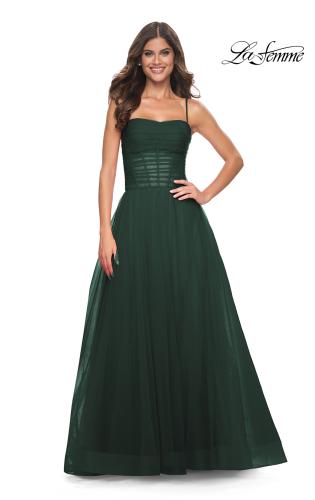 Picture of: A-line Square Neck Tulle Ballgown with Illusion Waist in Emerald, Style: 32017, Detail Picture 11