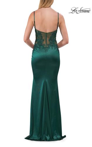 Picture of: Beaded Sheer Bodice Jersey Gown with Spaghetti Straps in Emerald, Style: 33709, Detail Picture 11