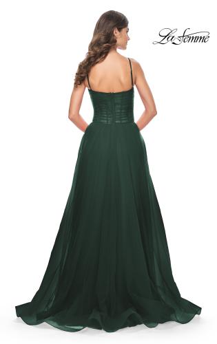 Picture of: A-line Square Neck Tulle Ballgown with Illusion Waist in Emerald, Style: 32017, Detail Picture 12