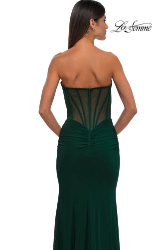 Picture of: Simple Net Jersey Prom Dress with Unique Corset Bodice in Emerald , Style: 32734, Detail Picture 12