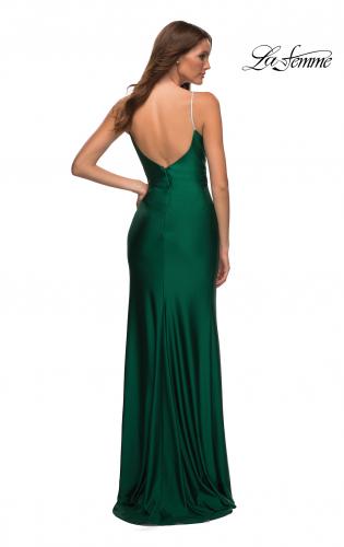 Picture of: Rhinestone Strap Simple Long Jersey Dress in Emerald, Back Picture