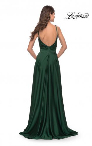 Picture of: Luxury Satin Gown with Criss Cross Bodice in Emerald, Style: 31233, Back Picture