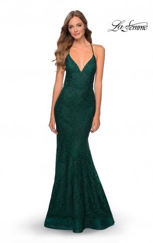 emerald green tight prom dress