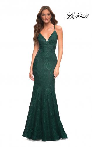 Picture of: Stretch Lace Gown with Flattering Seams at Waist in Emerald, Detail Picture 1