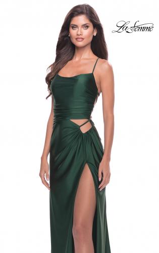 Picture of: Cut Out Jersey Dress with High Slit in Emerald, Style: 31332, Detail Picture 1
