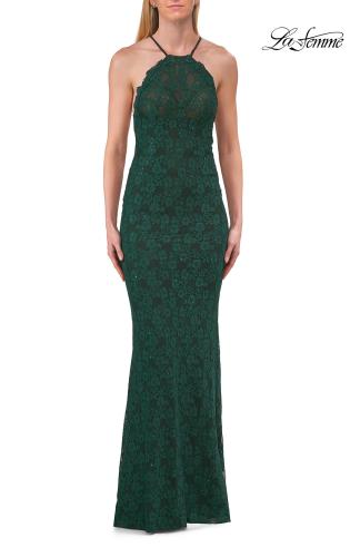 Picture of: Lace Prom Dress with Scalloped Neckline and Open Back in Emerald, Style: 33648, Detail Picture 3