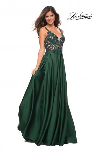 Picture of: Gorgeous Satin Gown with Sheer Lace Bodice in Emerald, Detail Picture 4