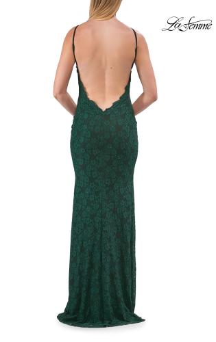 Picture of: Lace Prom Dress with Scalloped Neckline and Open Back in Emerald, Style: 33648, Detail Picture 4