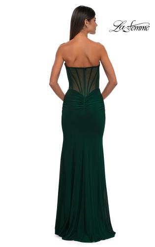 Picture of: Simple Net Jersey Prom Dress with Unique Corset Bodice in Emerald , Style: 32734, Detail Picture 6