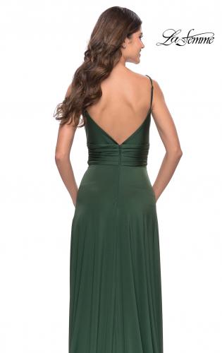 Picture of: Versatile Long Jersey Gown with V and Slit in Emerald, Style: 31090, Detail Picture 7
