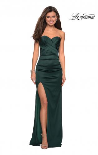 Picture of: Body Forming Strapless Satin Dress with Side Slit in Forest Green, Style: 27780, Detail Picture 4